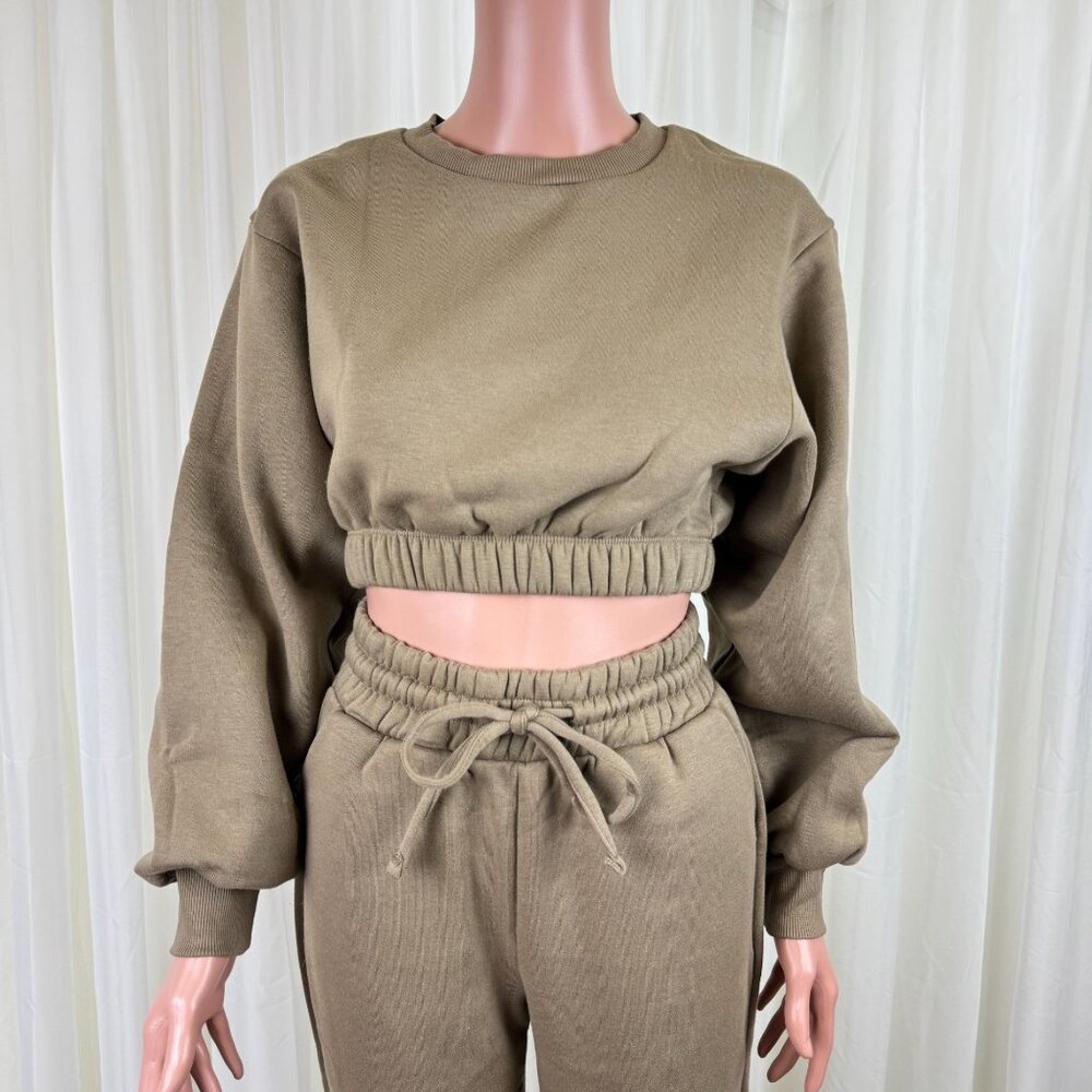 Zenana 2 Pcs Crop Sweatshirt Tracksuit Jogger Pants Set Outfit Active Loungewear - Picture 7 of 9